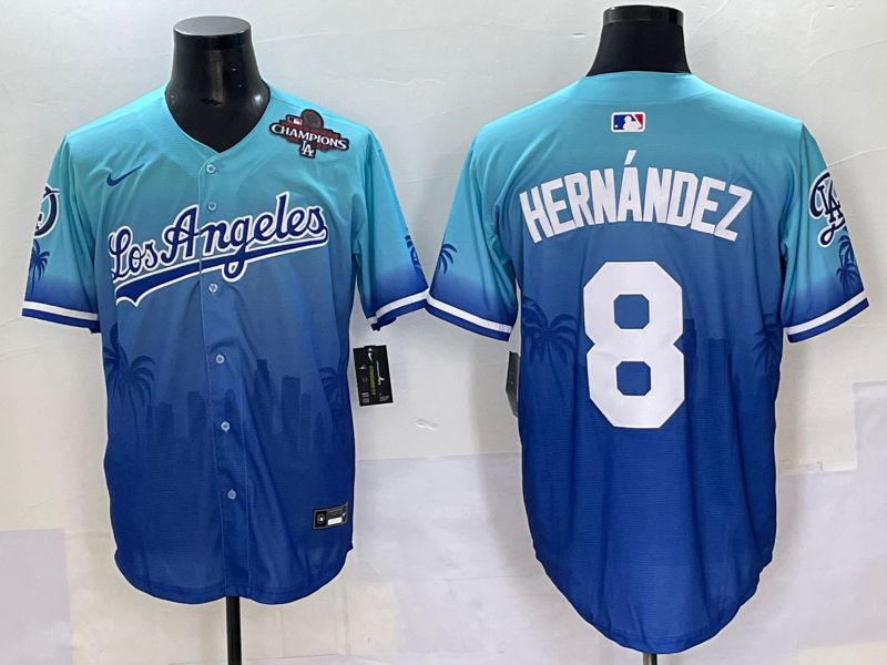Men 2025 Los Angeles Dodgers #8 Hernandez Blue Nike MLB Jersey Daoqite style 7